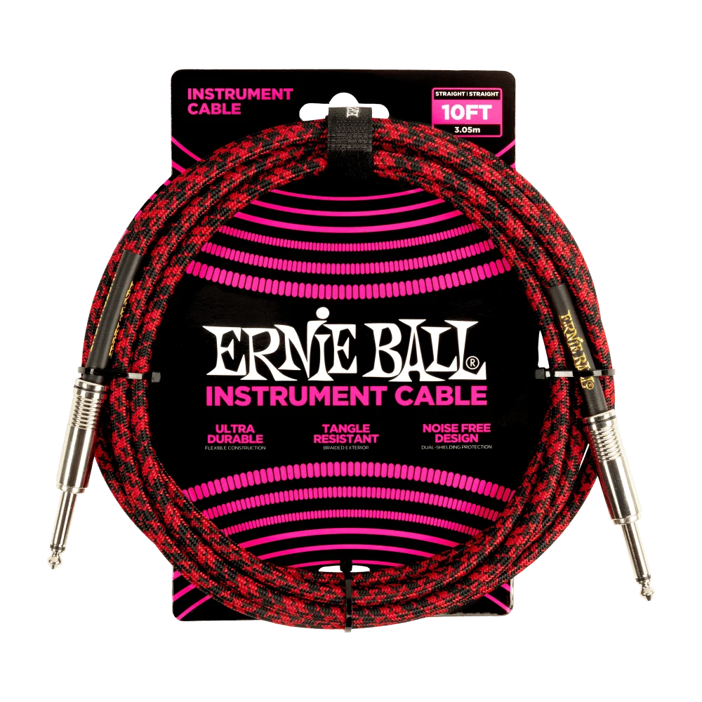 Ernie Ball Braided Instrument Cable - 10" Red Black