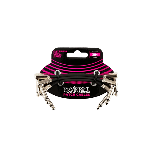 Ernie Ball Pedal Board 3” Flat Patch Cable 3-Pack